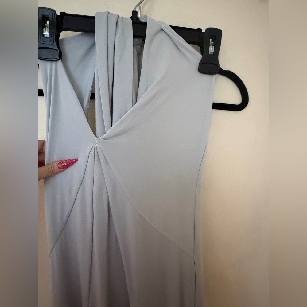 Meshki Light Blue Stretchy Lowback Halter Floor Length Dress - Picture 4 of 9